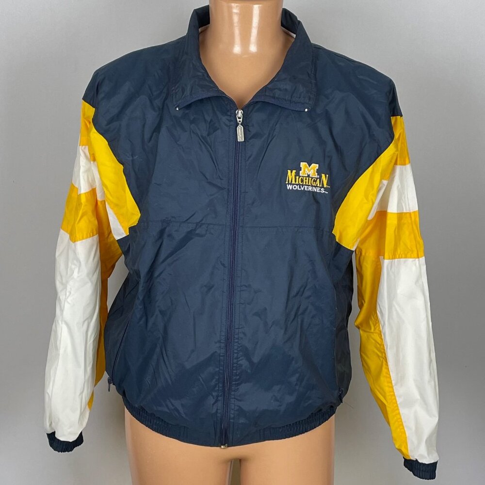 Vtg 90s Holloway Michigan Wolverines Windbreaker Jacket Sz L Fleece Lined